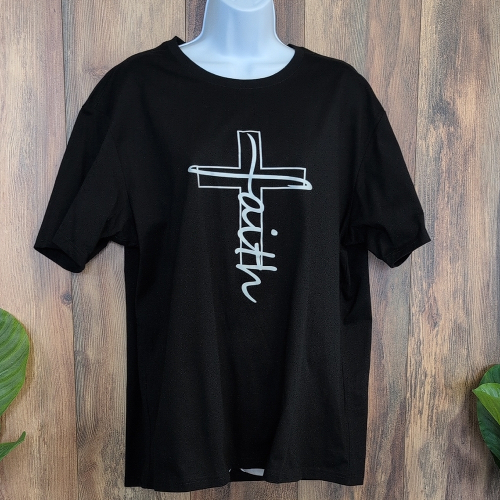Faith Cross Inspirational Graphic Tee - Black 2X                        P389